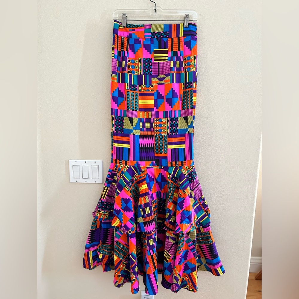 Psychedelic Carmen Maranda Vintage Maxi Skirt NWT Medium Long Fitted Ruffle - Picture 2 of 5